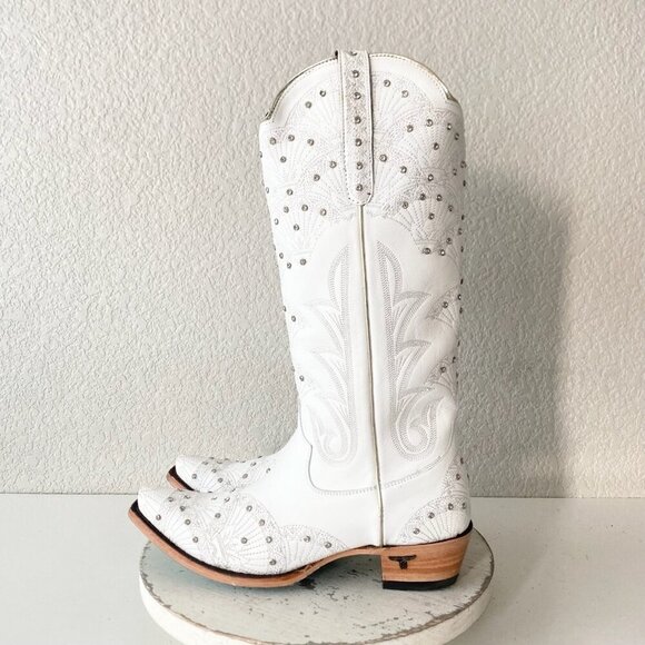 Lane CALYPSO Womens Cowboy Boots 10 White Western Cowgirl Mid Calf Pointed Toe - Picture 4 of 11
